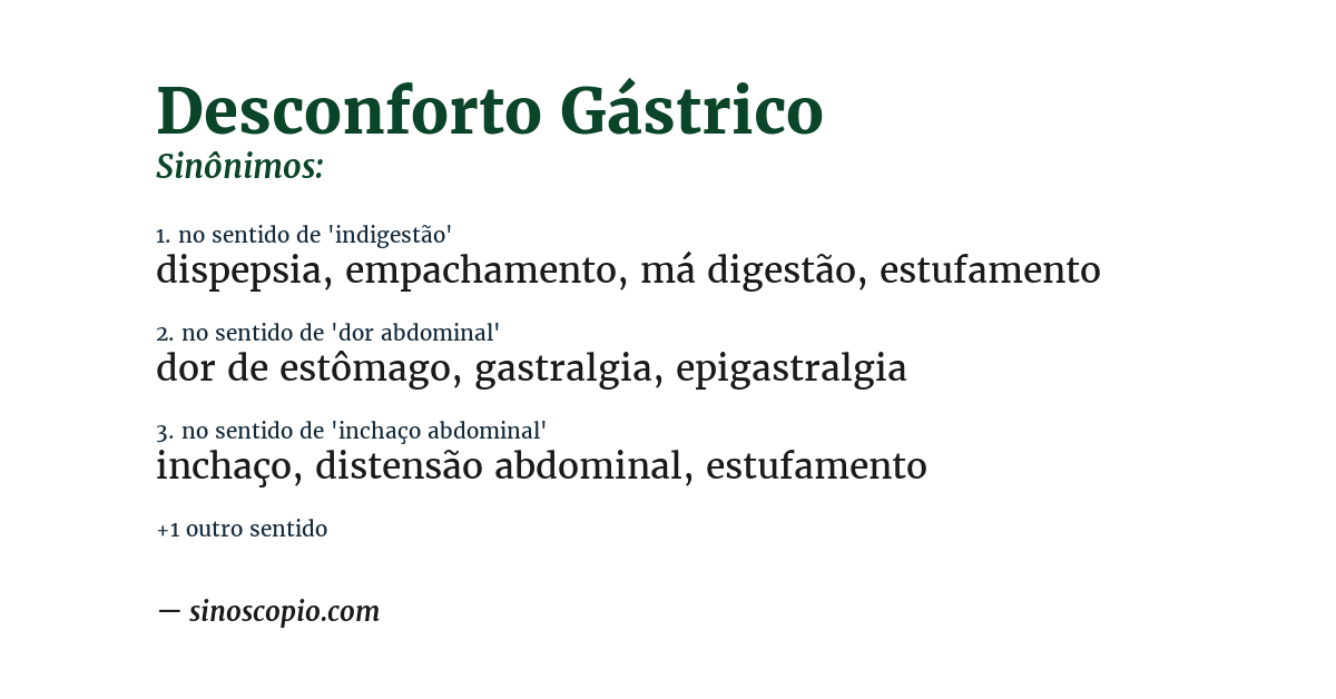 Sinônimo de desconforto gástrico