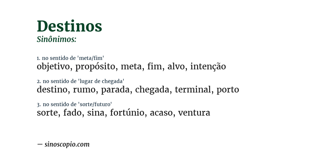 Sinônimo de destinos