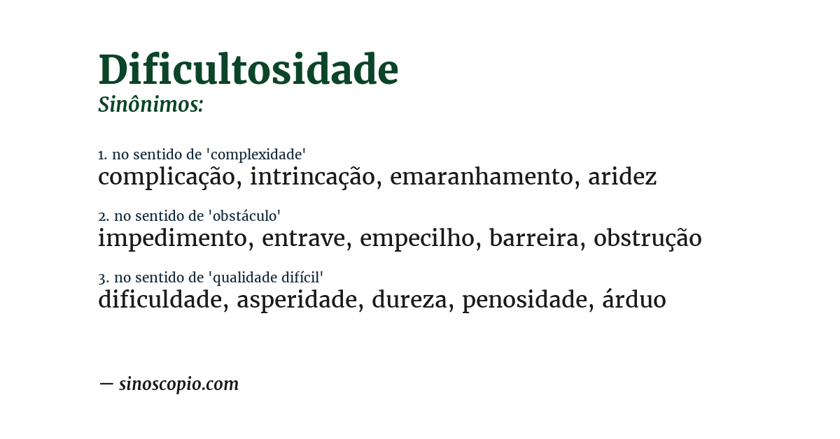 Sinônimo de dificultosidade
