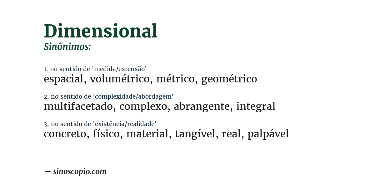 Sinônimo de dimensional