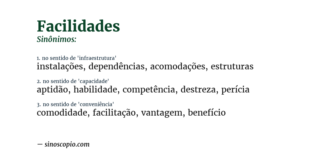 Sinônimo de facilidades