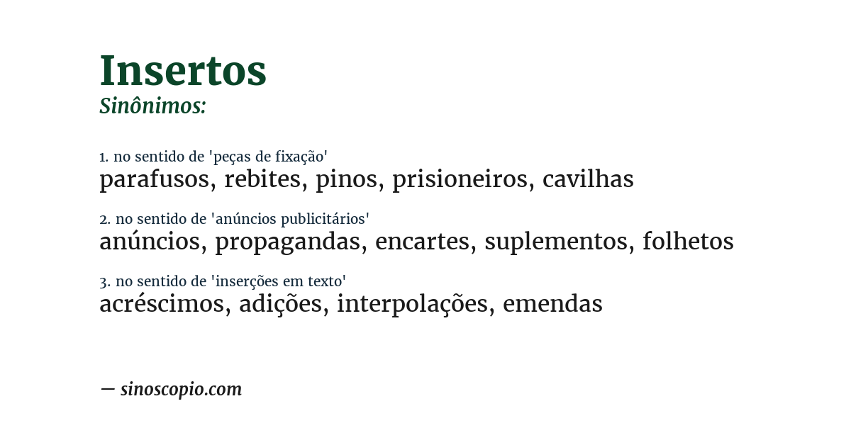Sinônimo de insertos