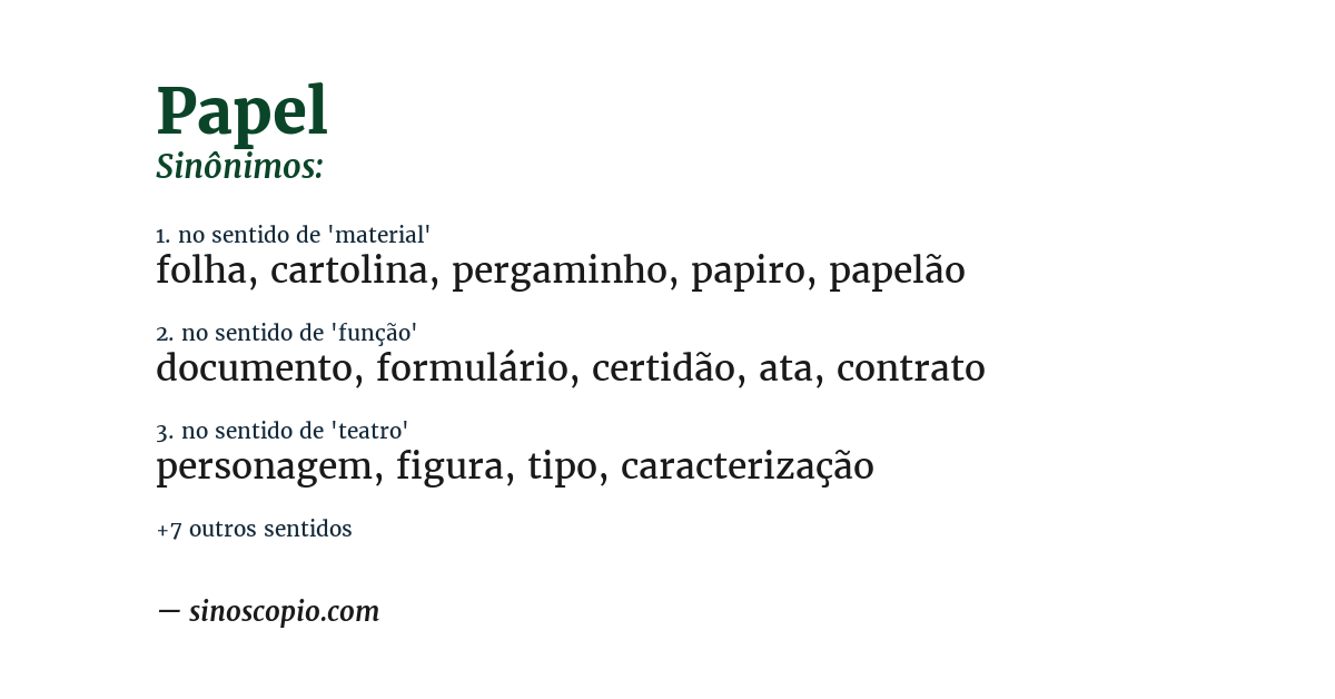 Sinônimo de papel
