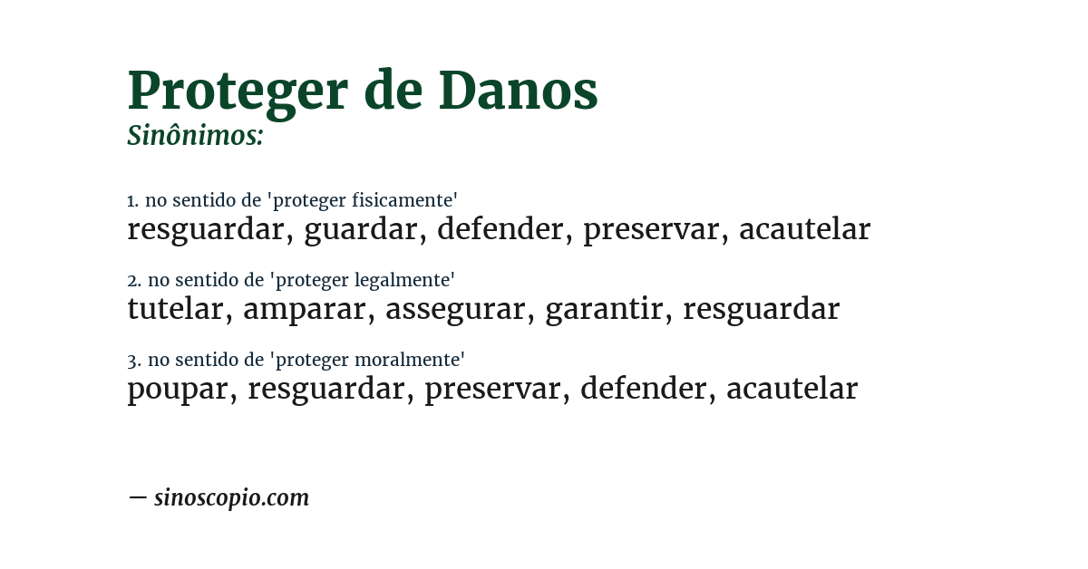 Sinônimo de proteger de danos