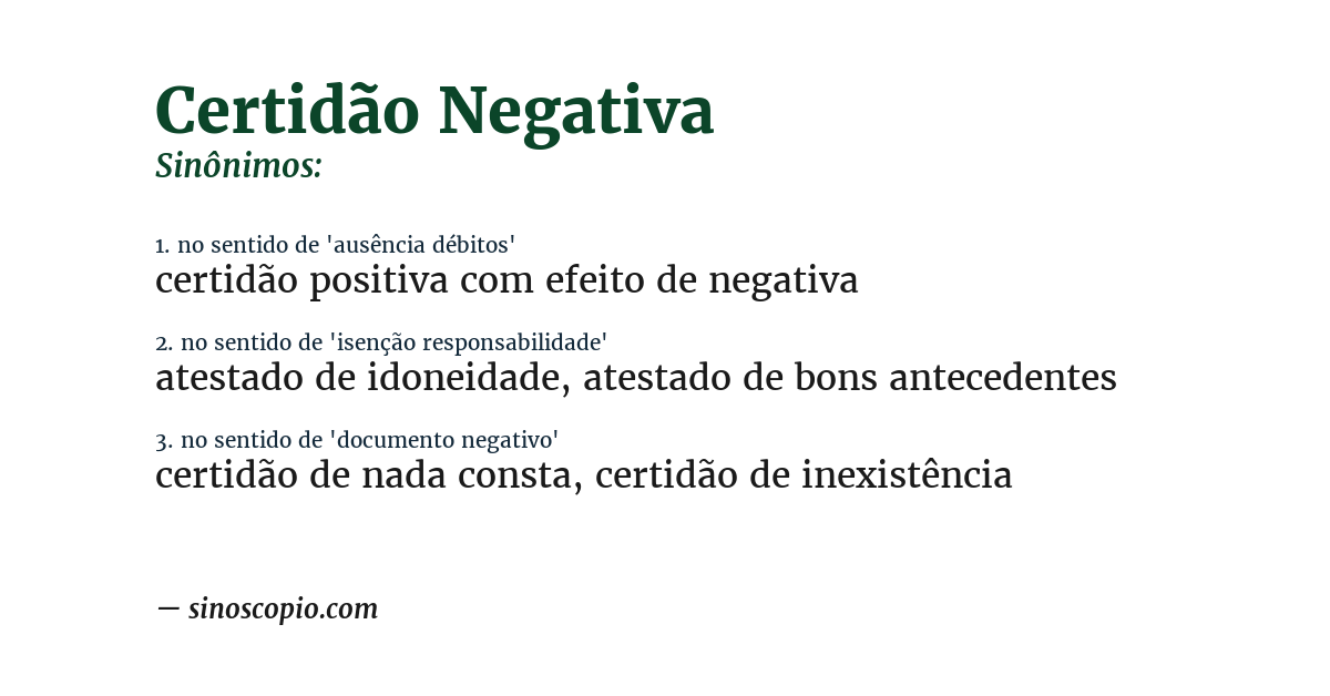 Sinônimo de certidão negativa