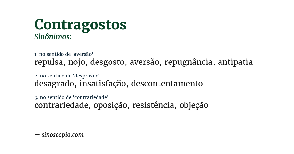 Sinônimo de contragostos