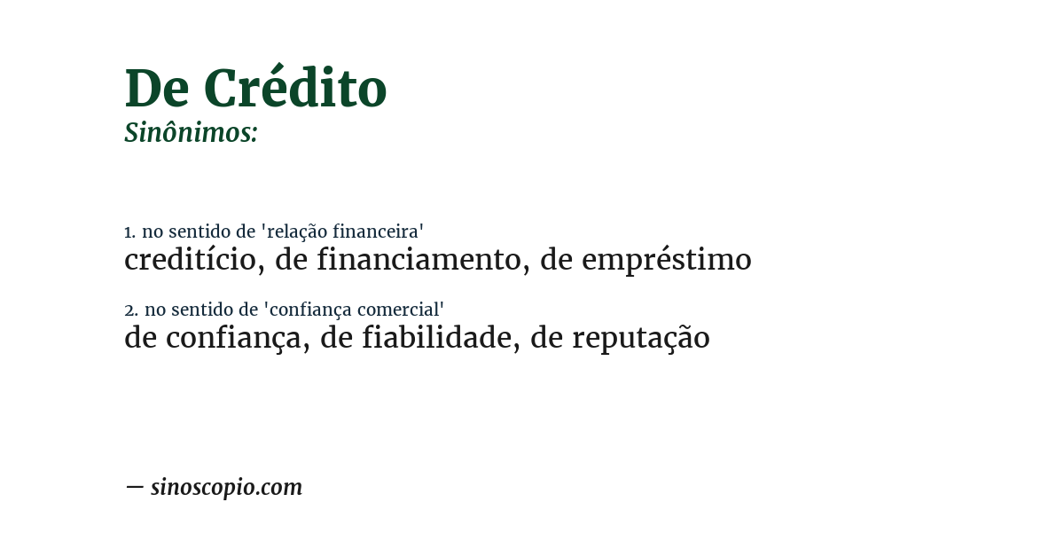 Sinônimo de de crédito