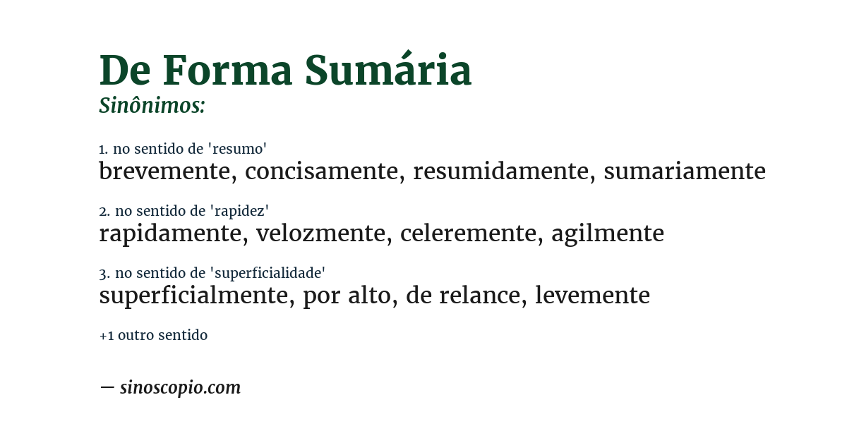Sinônimo de de forma sumária