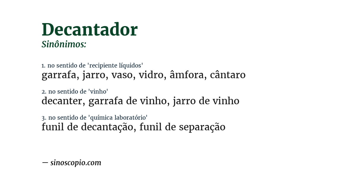 Sinônimo de decantador