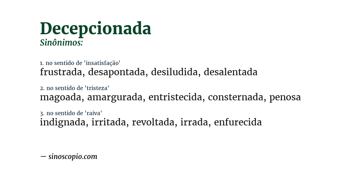 Sinônimo de decepcionada