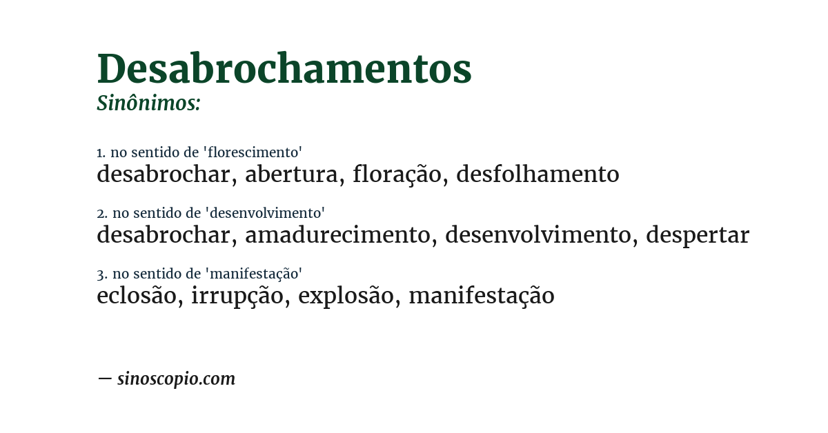 Sinônimo de desabrochamentos