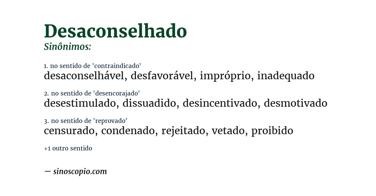 Sinônimo de desaconselhado