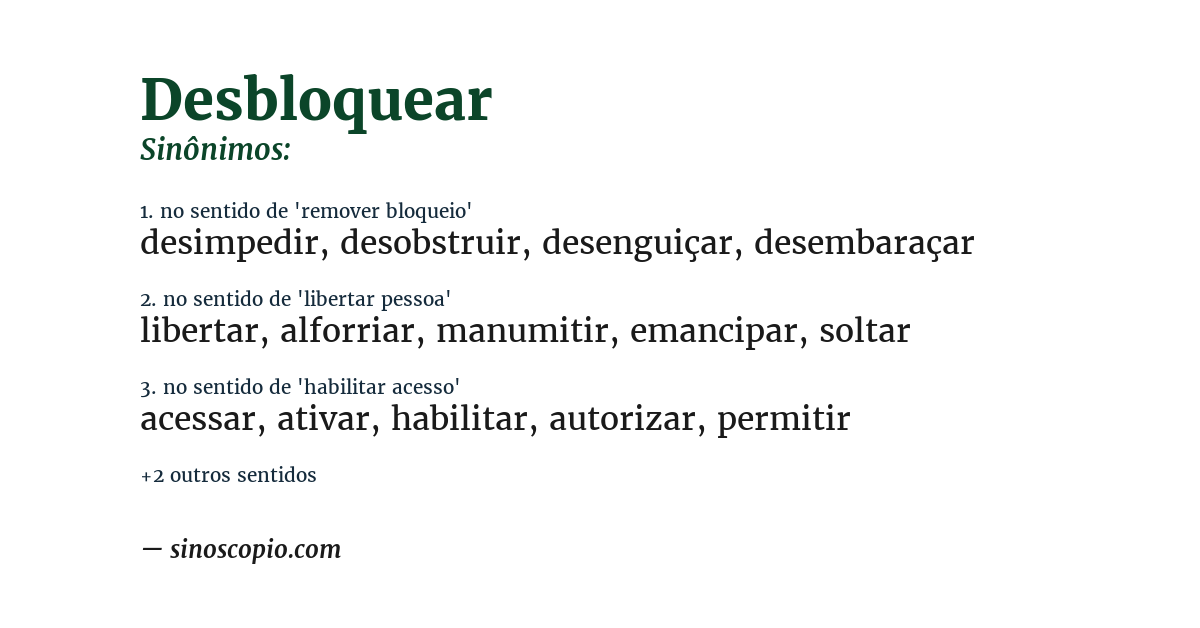 Sinônimo de desbloquear