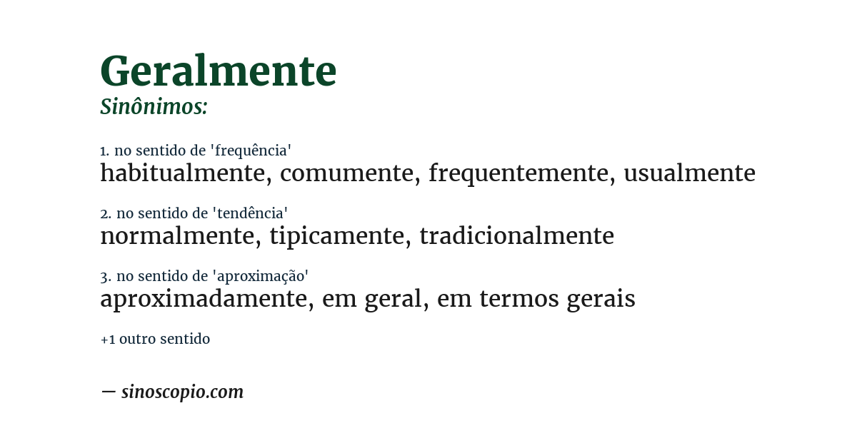 Sinônimo de geralmente