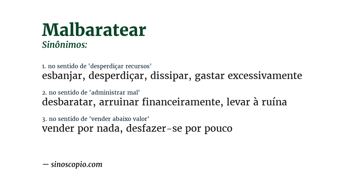 Sinônimo de malbaratear