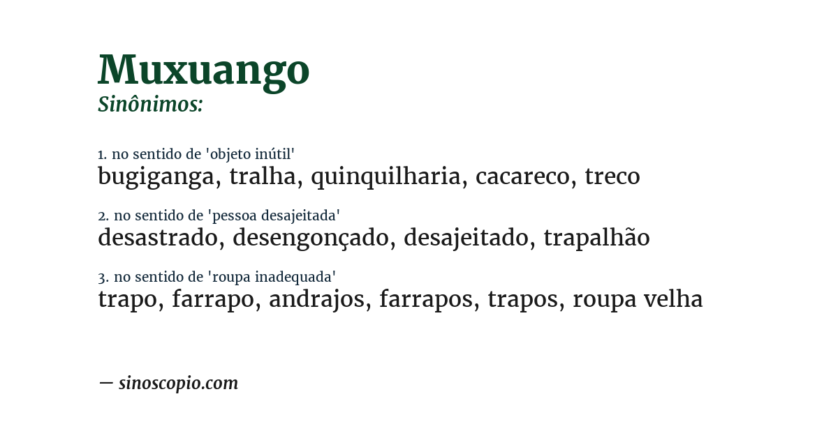 Sinônimo de muxuango