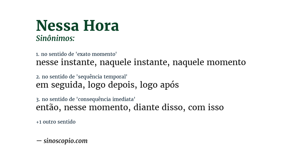 Sinônimo de nessa hora