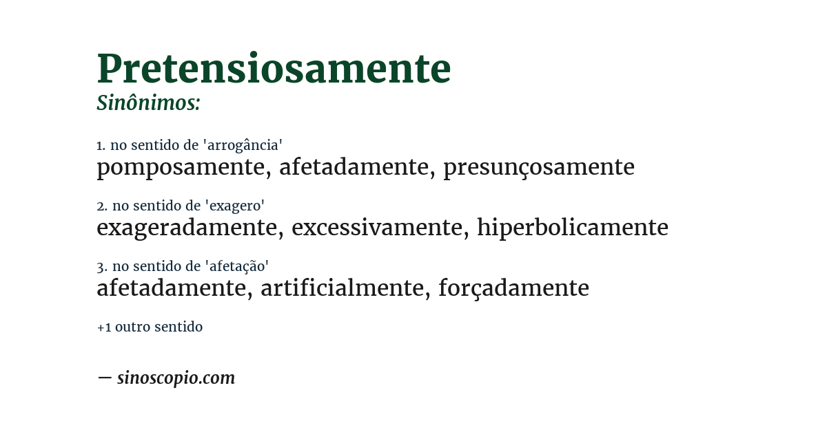 Sinônimo de pretensiosamente