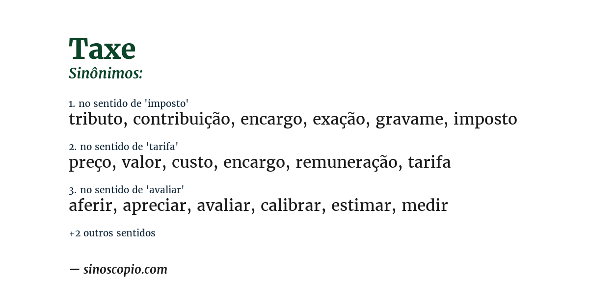 Sinônimo de taxe