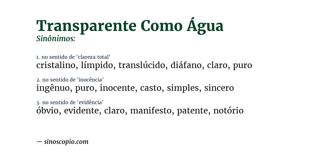 Sinônimo de transparente como água