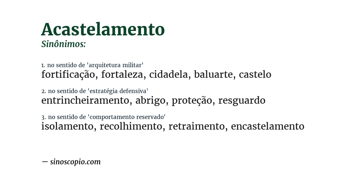 Sinônimo de acastelamento