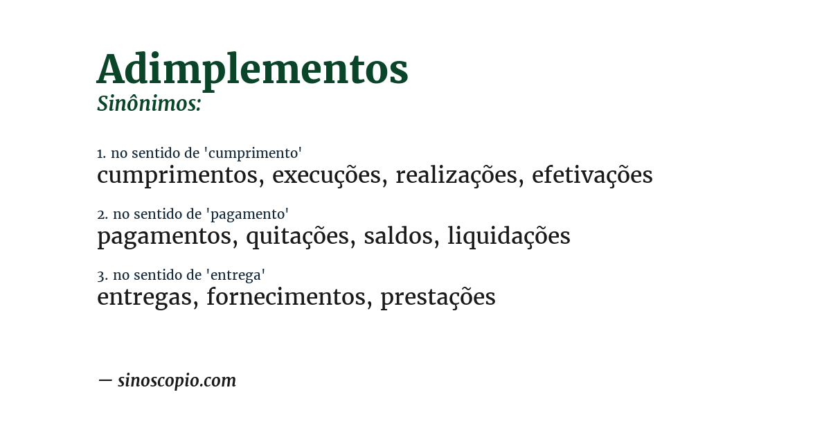 Sinônimo de adimplementos