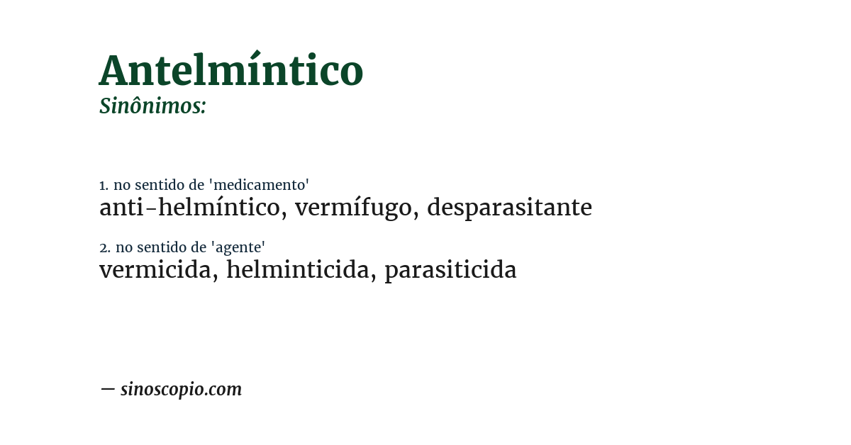 Sinônimo de antelmíntico