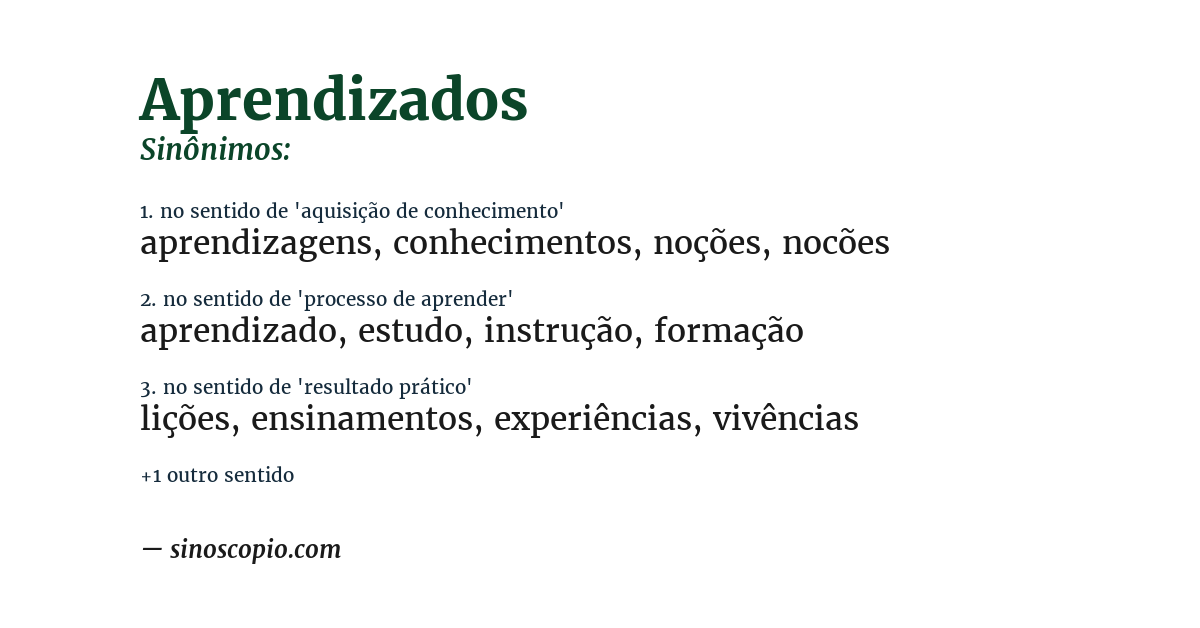 Sinônimo de aprendizados