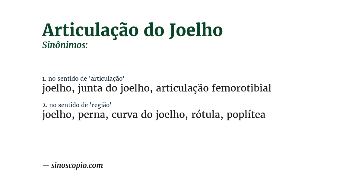 Sinônimo de articulação do joelho