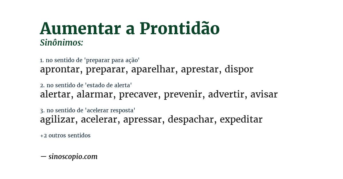 Sinônimo de aumentar a prontidão