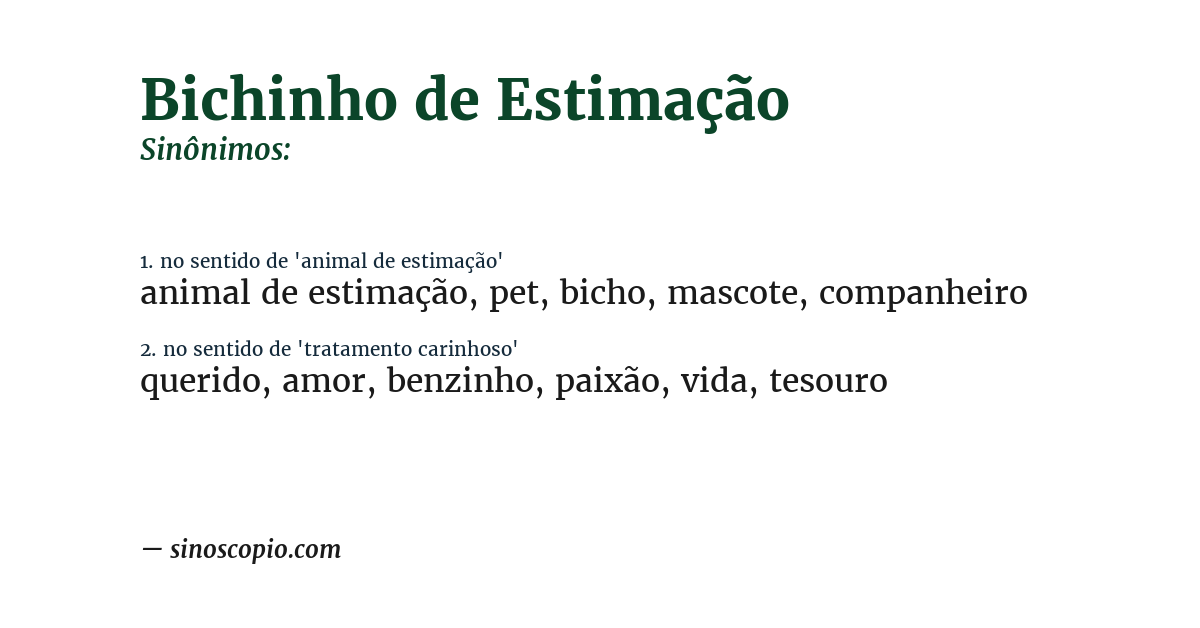 Sinônimo de bichinho de estimação