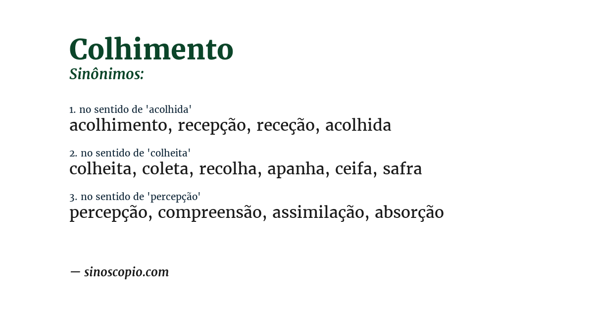 Sinônimo de colhimento