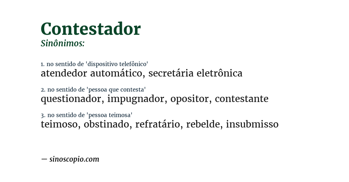 Sinônimo de contestador