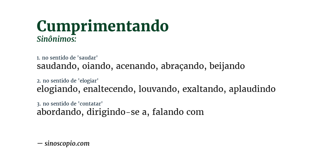 Sinônimo de cumprimentando