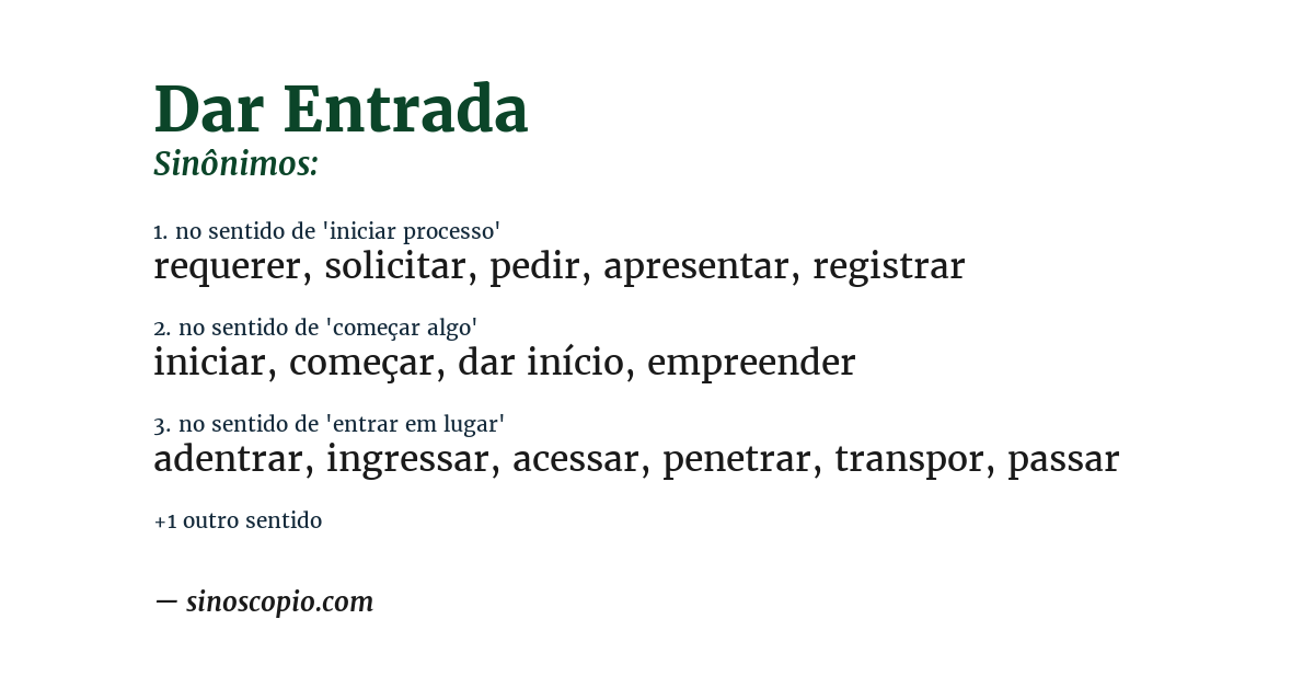 Sinônimo de dar entrada