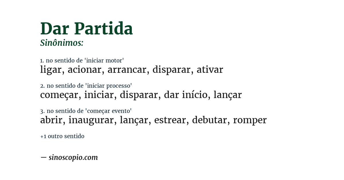 Sinônimo de dar partida