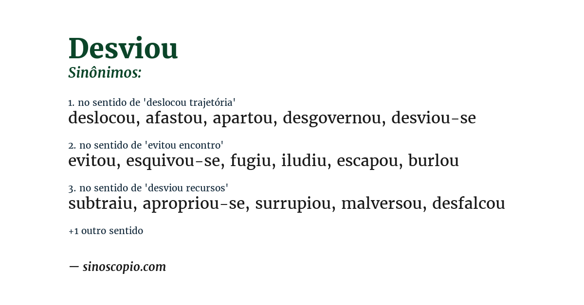 Sinônimo de desviou