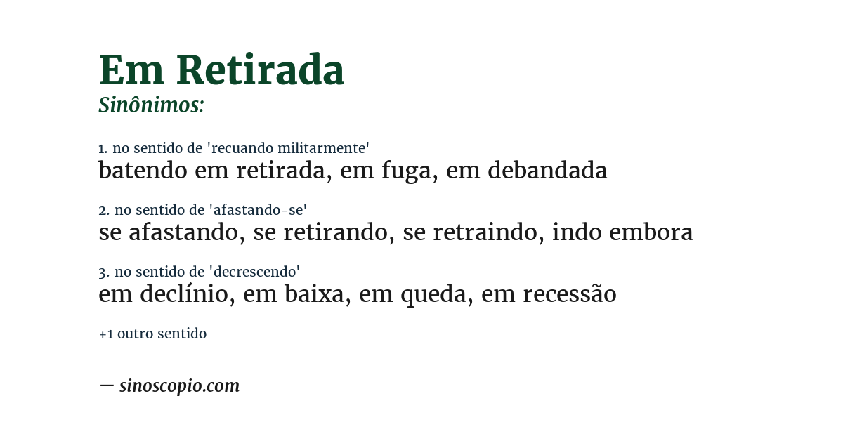 Sinônimo de em retirada