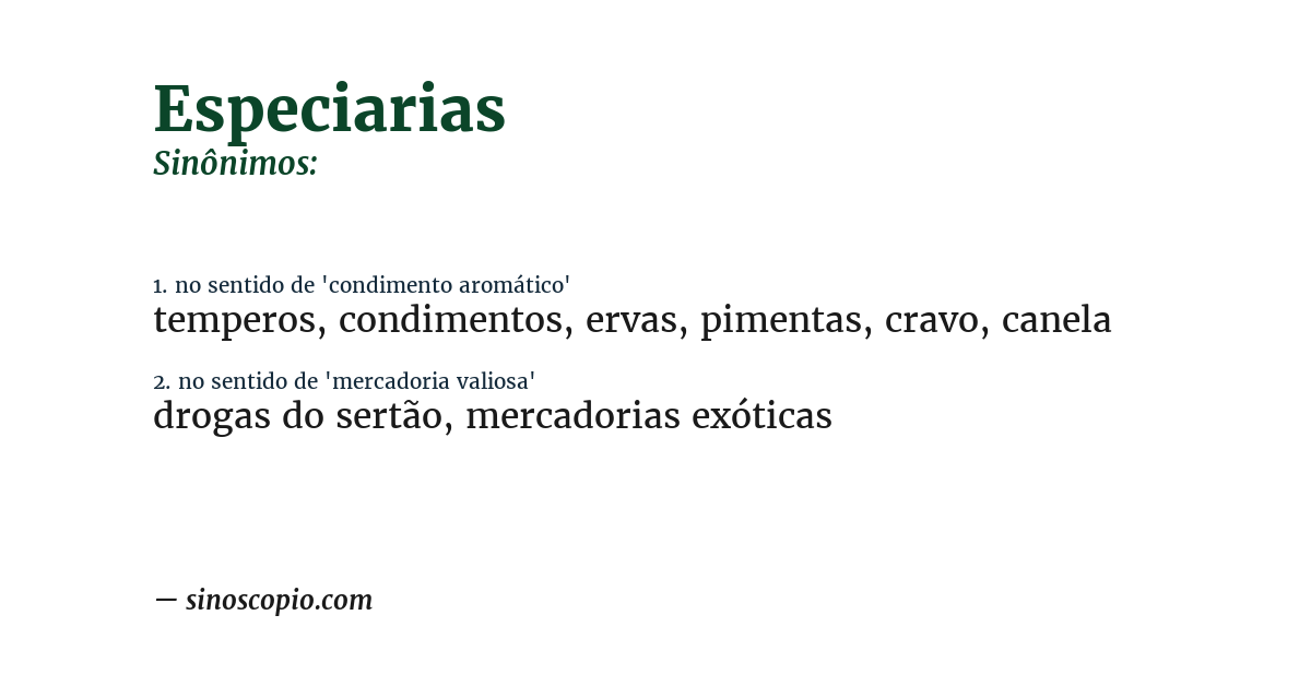 Sinônimo de especiarias