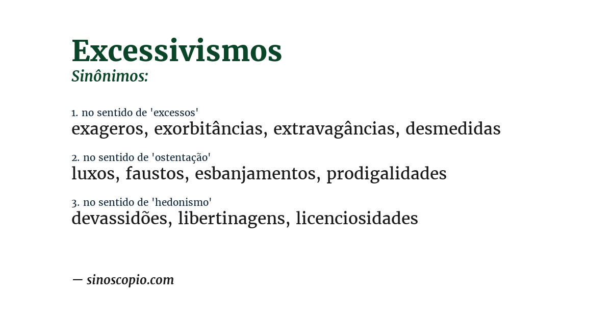 Sinônimo de excessivismos