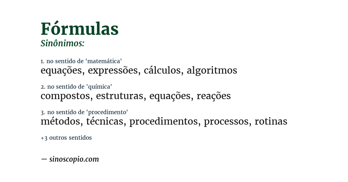 Sinônimo de fórmulas