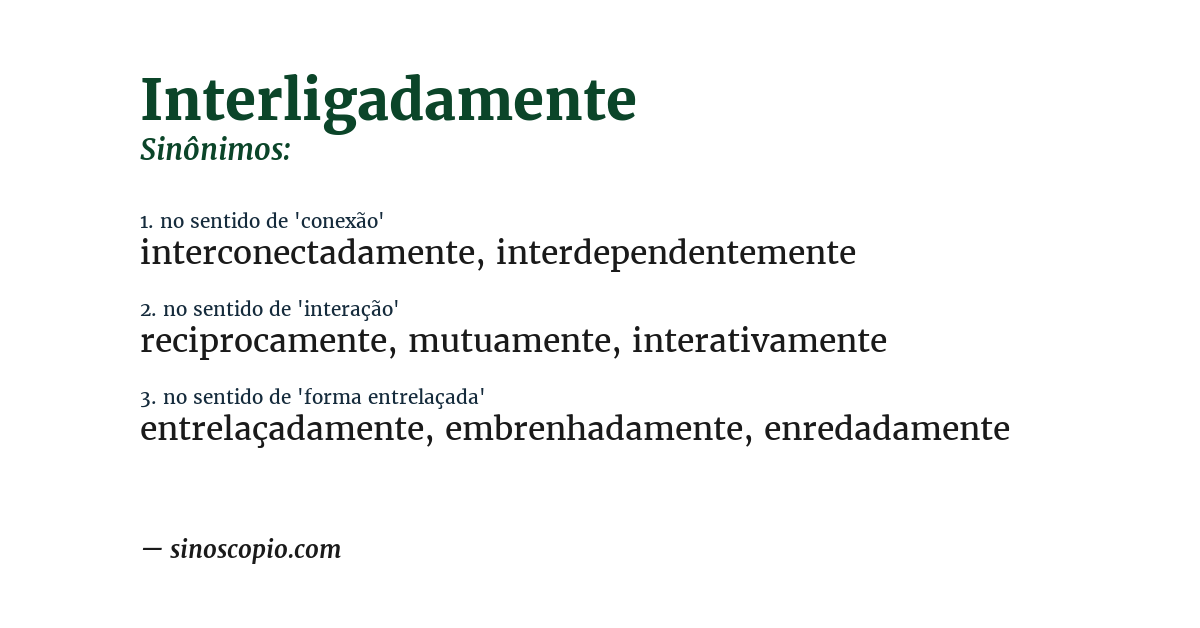 Sinônimo de interligadamente