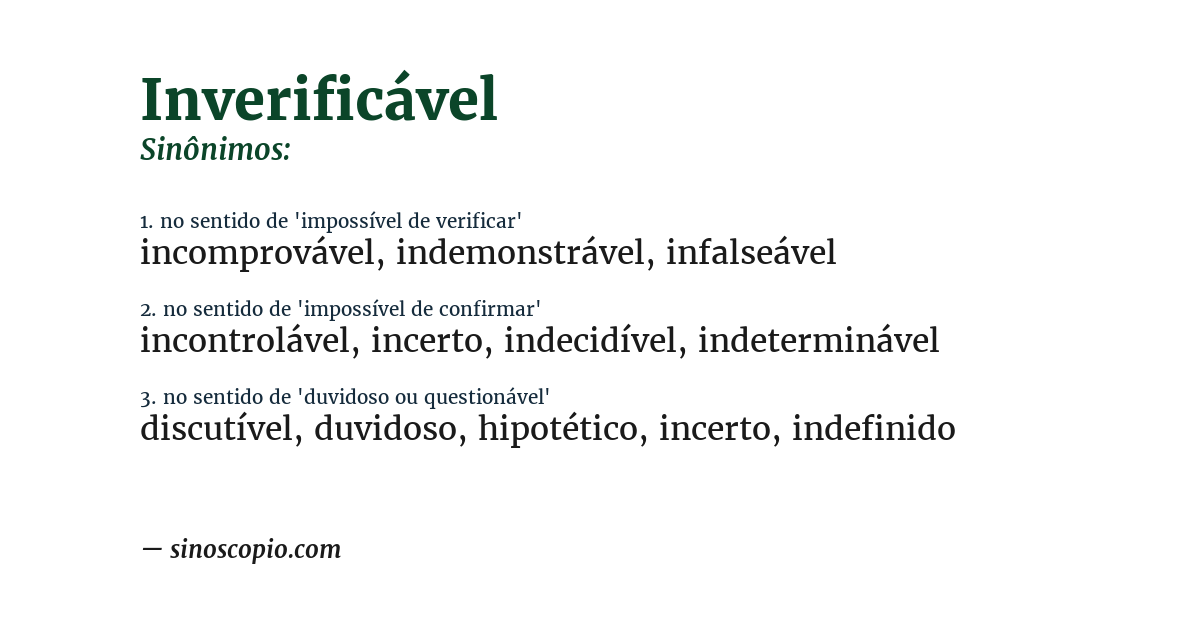 Sinônimo de inverificável