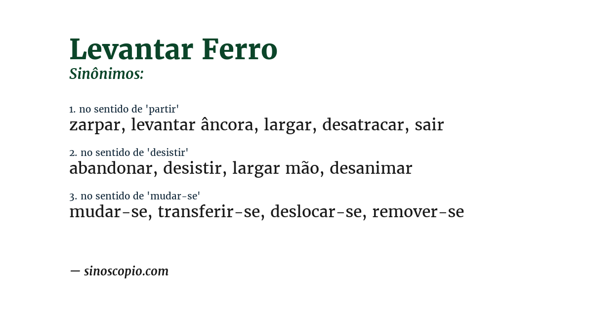 Sinônimo de levantar ferro