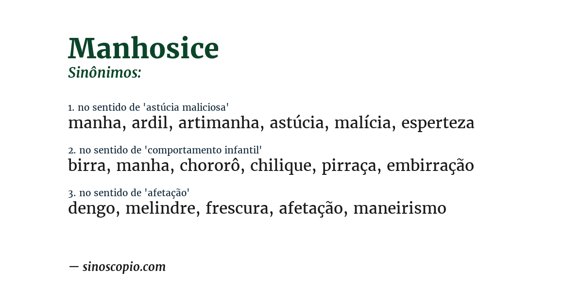 Sinônimo de manhosice