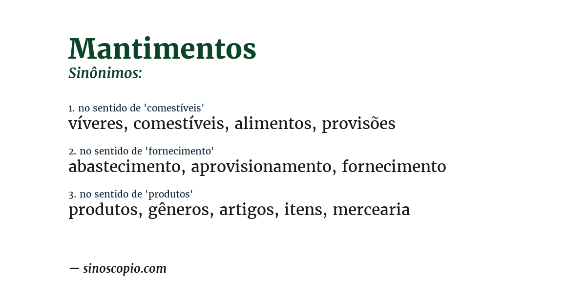 Sinônimo de mantimentos