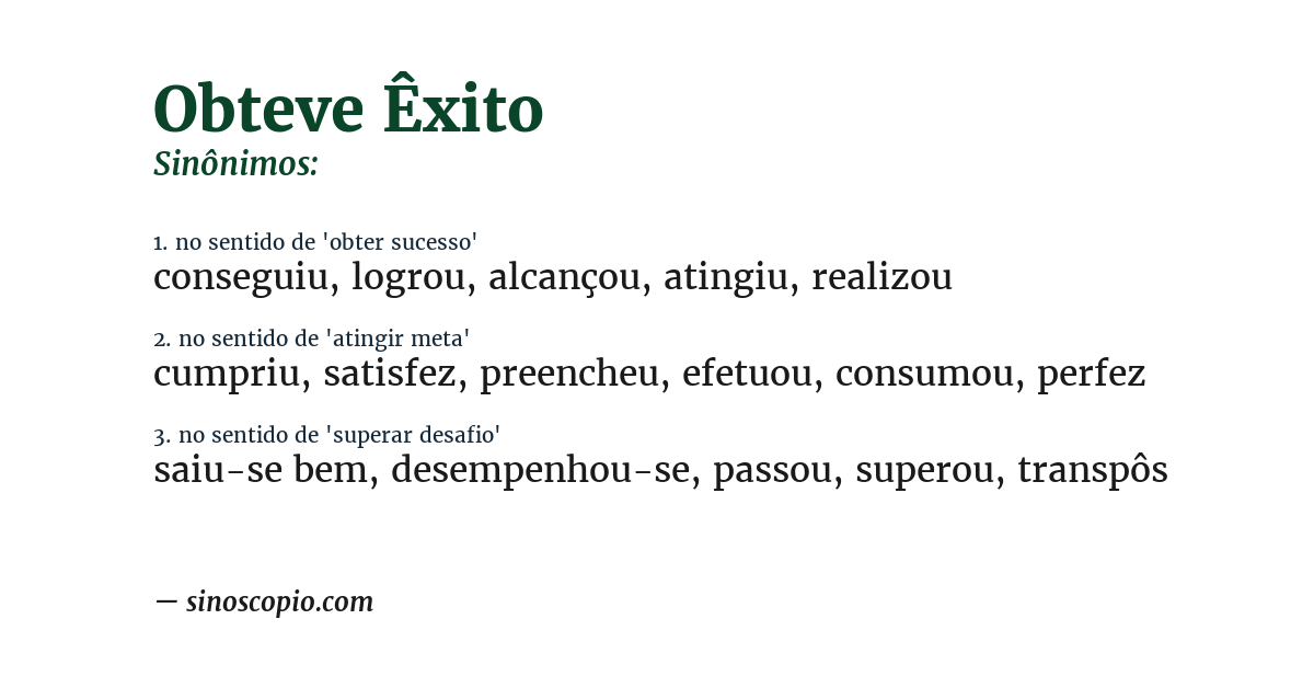 Sinônimo de obteve êxito