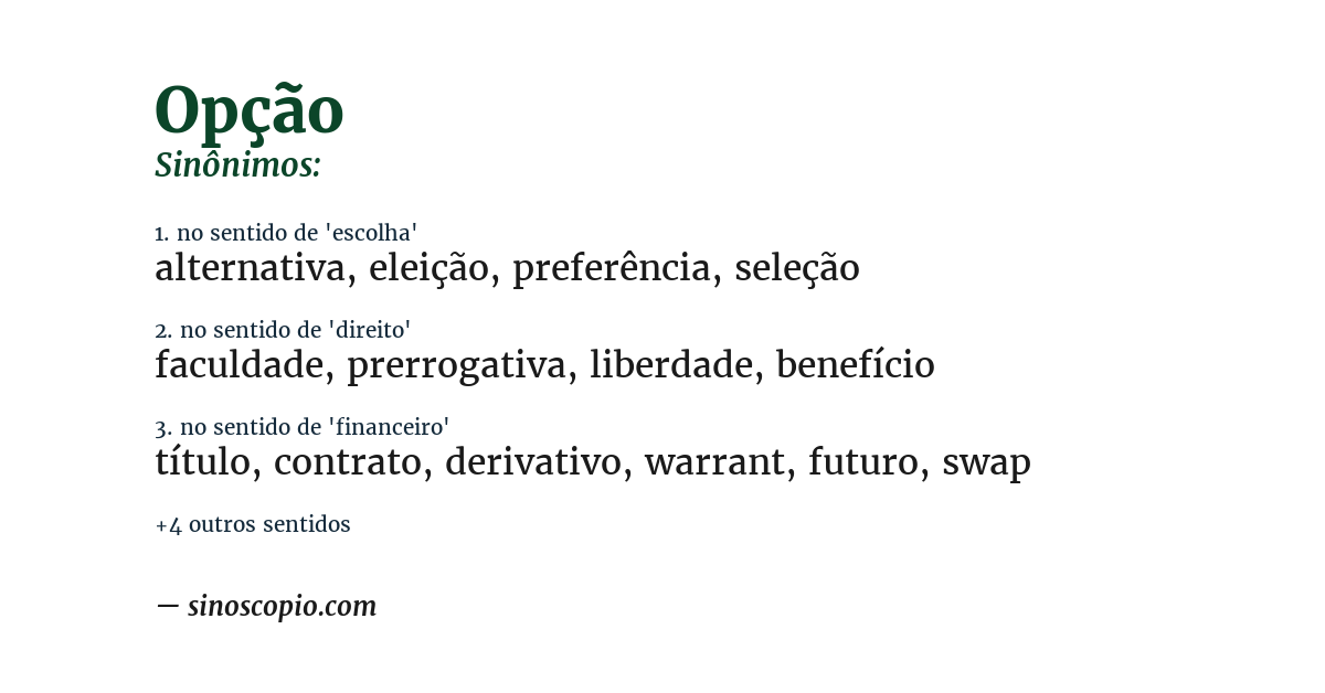 Sinônimo de opção