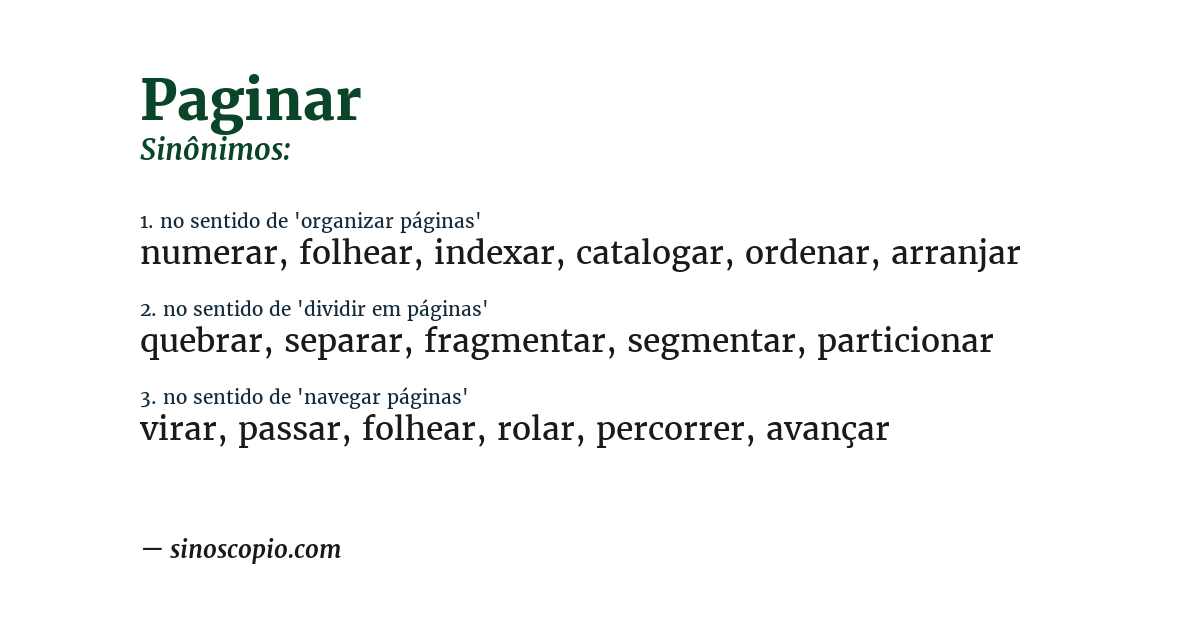 Sinônimo de paginar