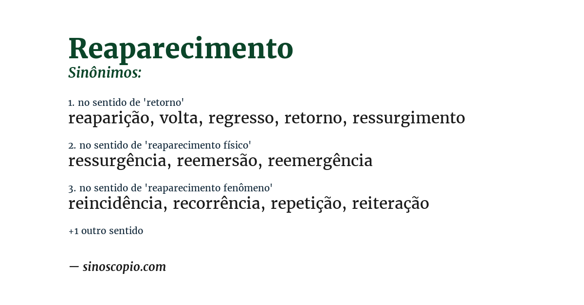 Sinônimo de reaparecimento